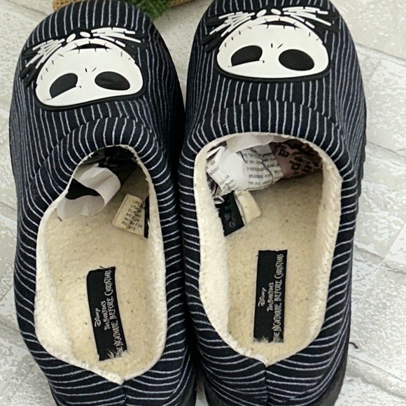 Disney Black and White Striped Jack Skellington Slippers - Picture 2 of 7